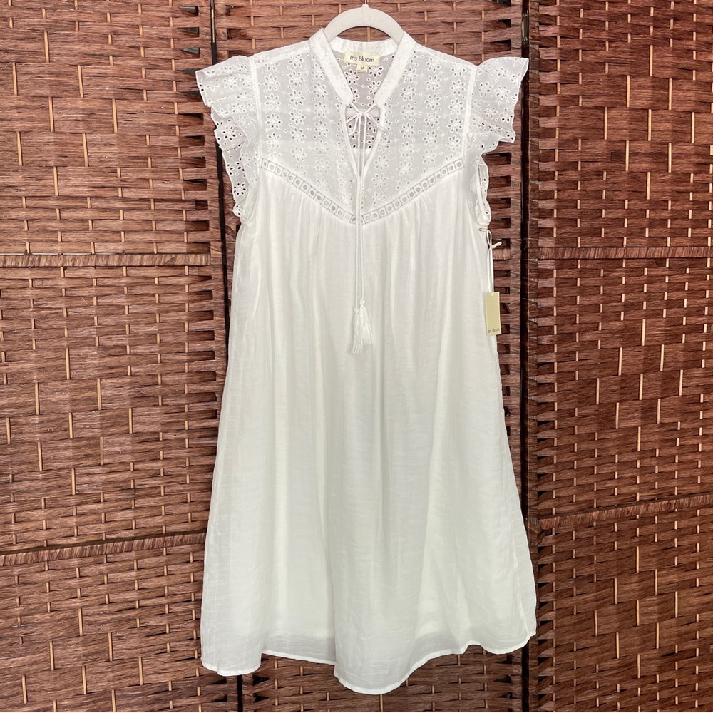 Iris Bloom Cotton Eyelet Lace Mini Dress, Cottagecore Boho Fairycore, NWT Size M